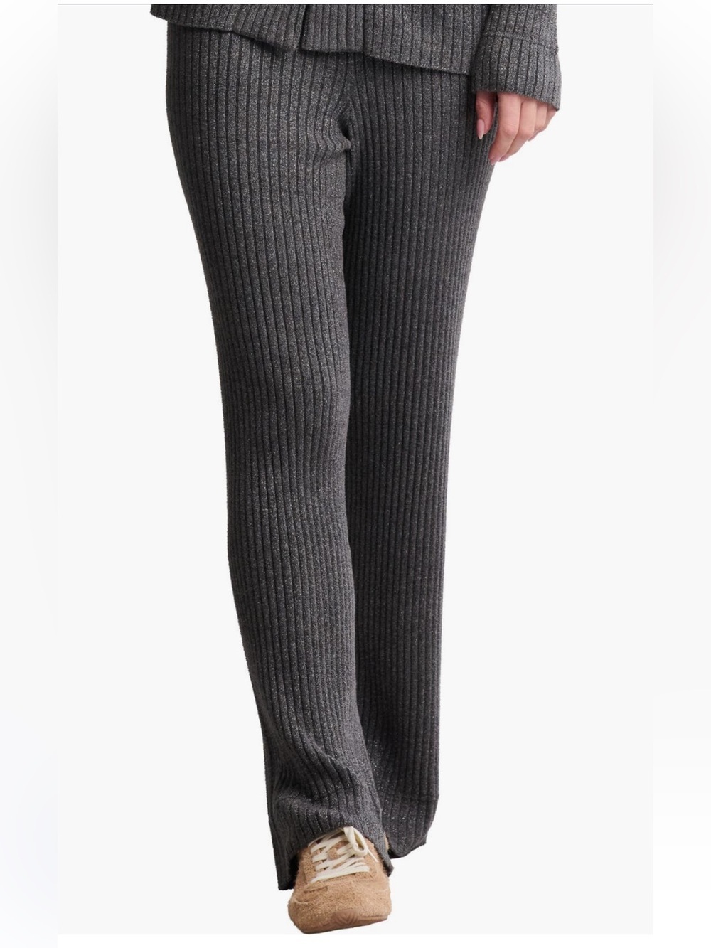 Barefoot Dreams CozyChic Ultra Lite Rib Wide Leg Pants in Carbon Size Large NWT